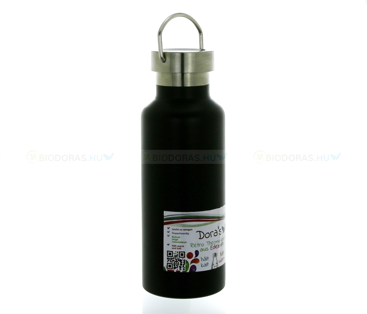 DORAS Retro termosz mozgatható füllel - Rozsdamentes acél - Fekete - 500 ml