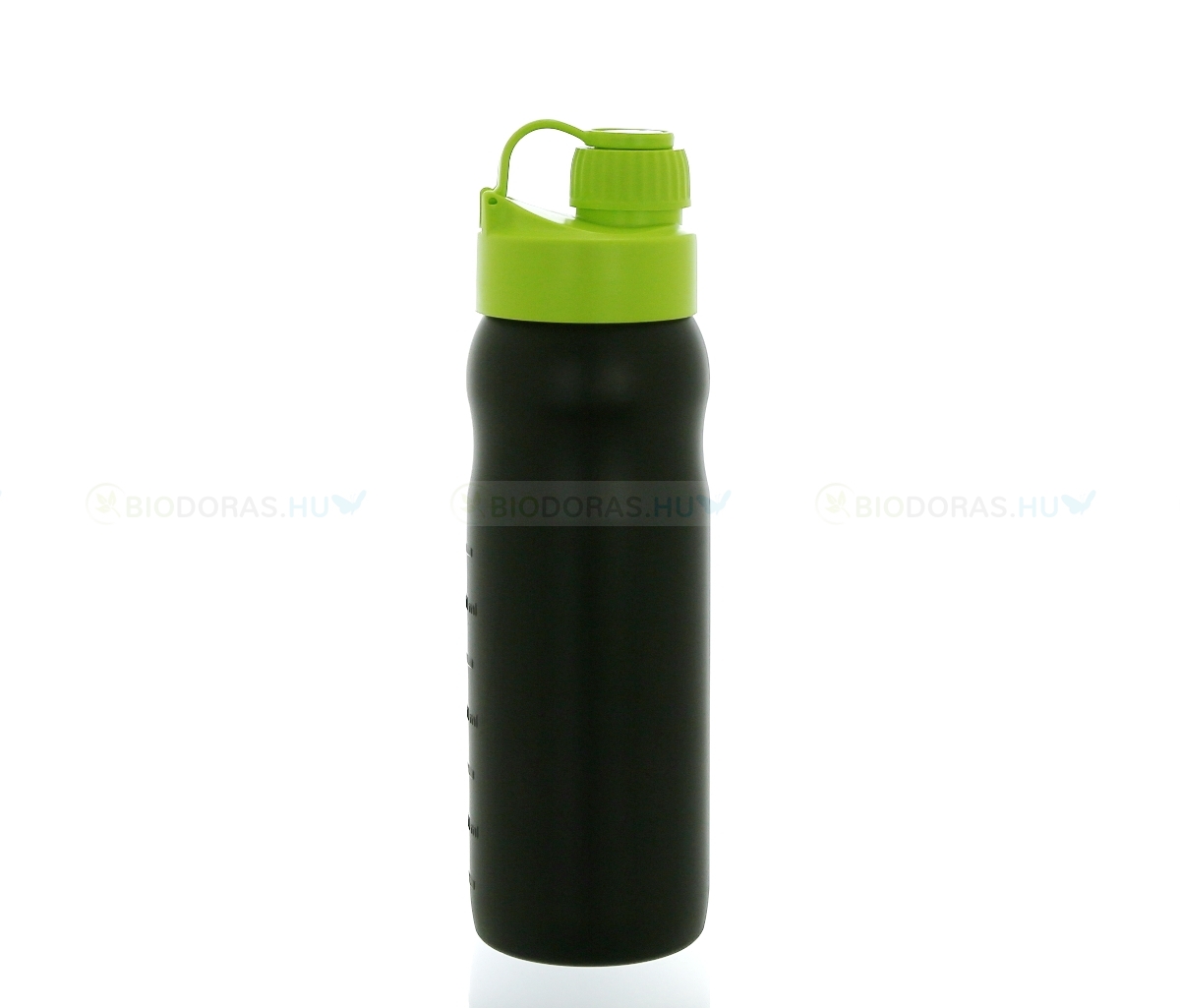 BIODORA Bioműanyag sport shaker (kulacs) visszazárható kupakkal, keverő labdával, fekete-neonzöld színben - 500 ml