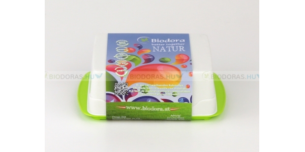 BIODORA Bioműanyag vajtartó doboz fehér színben neonzöld színű tálcával - 13,9 x 9,2 x 4,9 cm