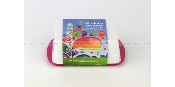 BIODORA Bioműanyag vajtartó doboz fehér színben magenta színű tálcával - 13,9 x 9,2 x 4,9 cm