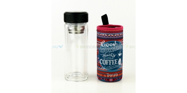 DORAS Kávés és teás üvegtermosz szűrővel - 300 ml - Pót üveg