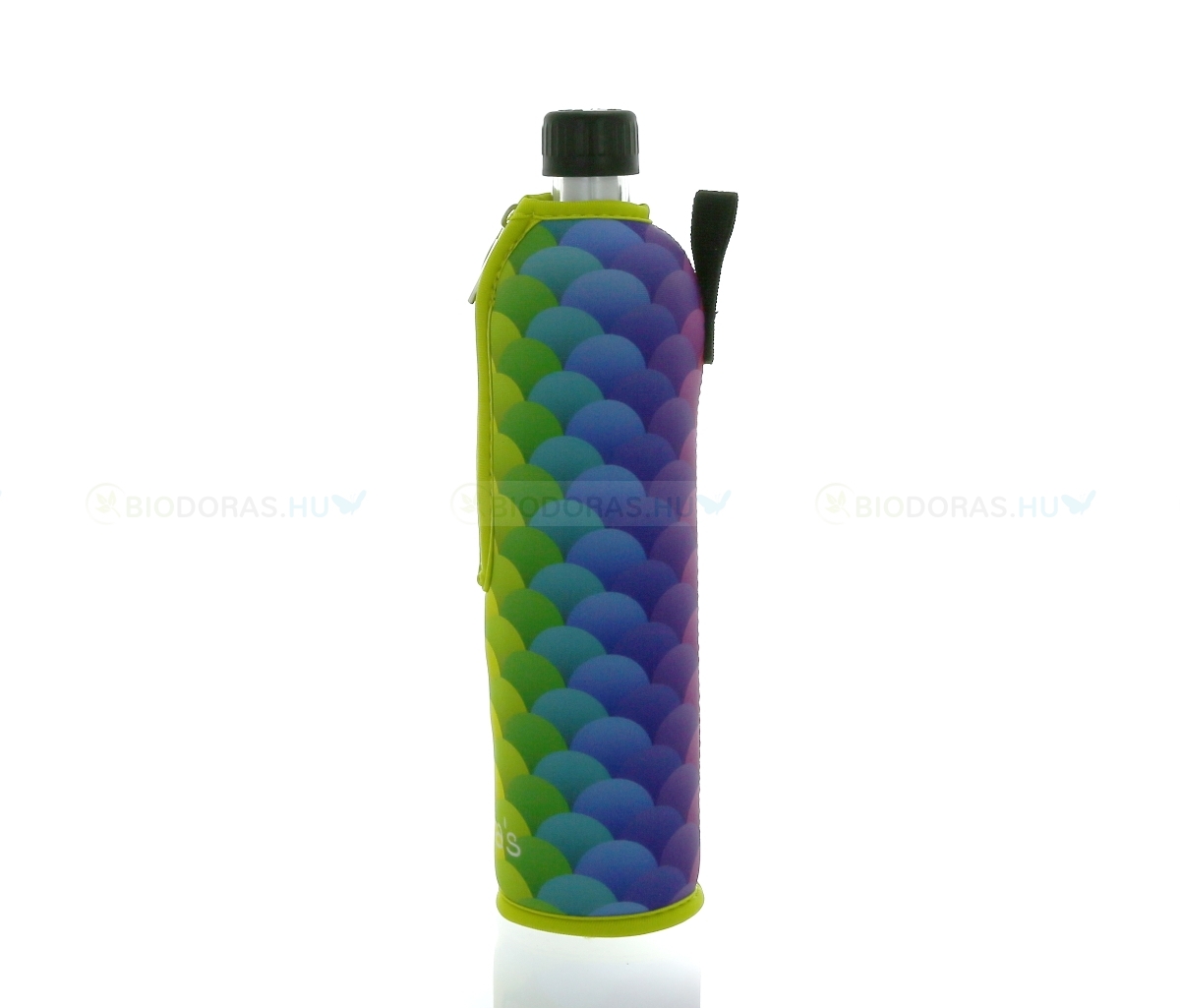 DORAS Üvegkulacs (üvegpalack) színes pikkely mintás neoprén huzattal - 500 ml