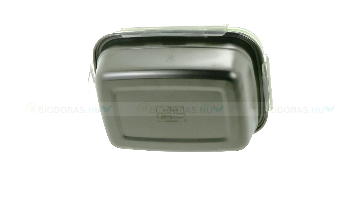 DORAS Ételhordó doboz - Rozsdamentes acél - Átlátszó, visszazáró füles bioműanyag tetővel - 550 ml (H1261)