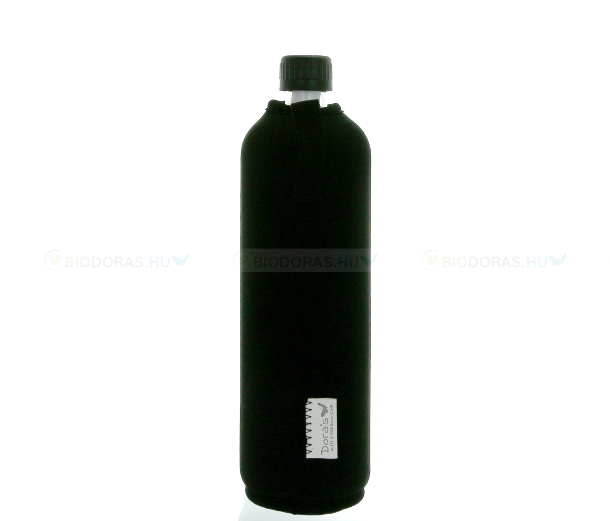 DORAS Üvegkulacs (üvegpalack) fekete színű neoprén huzattal - 700 ml