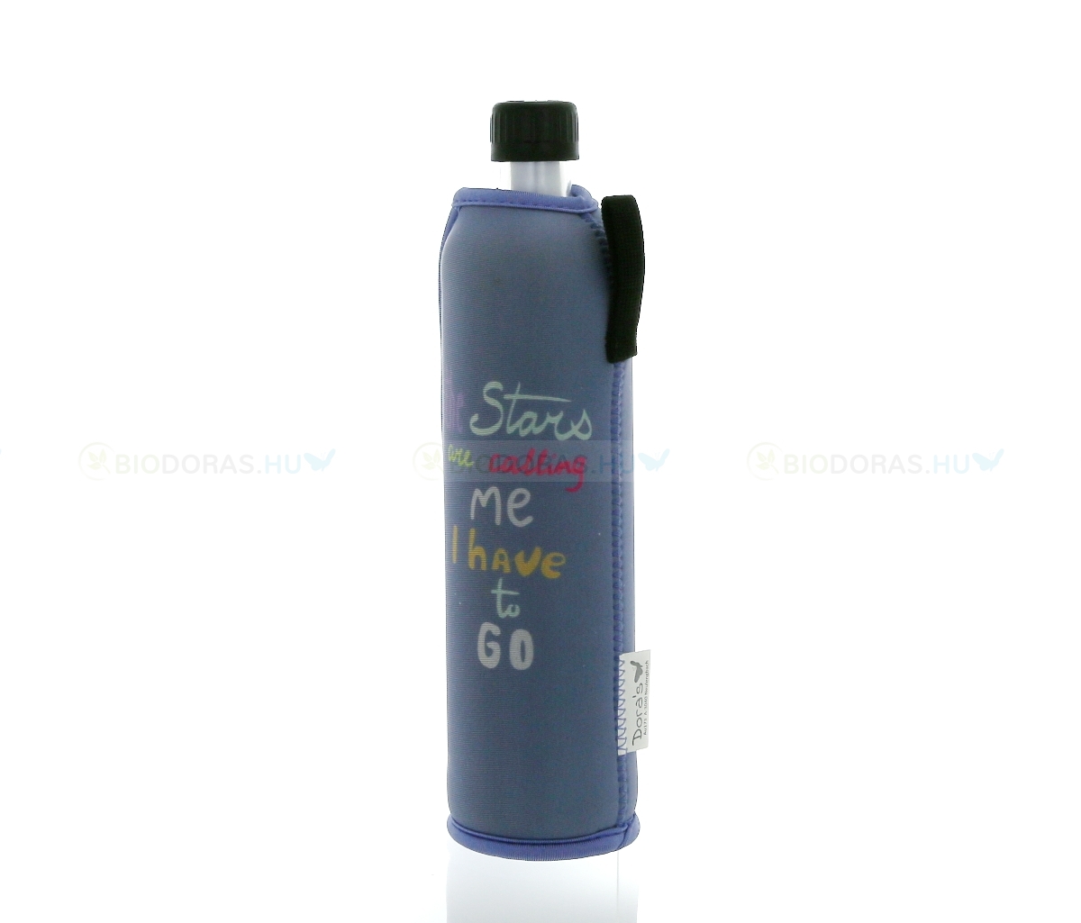 DORAS Üvegkulacs (üvegpalack) világoskék alapon, egyszarvú mintás neoprén huzattal - 500 ml