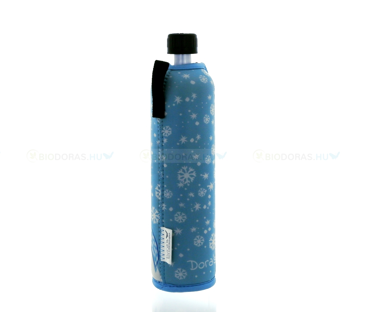 DORAS Üvegkulacs (üvegpalack) világoskék alapon, jegesmedve mintás neoprén huzattal - 500 ml