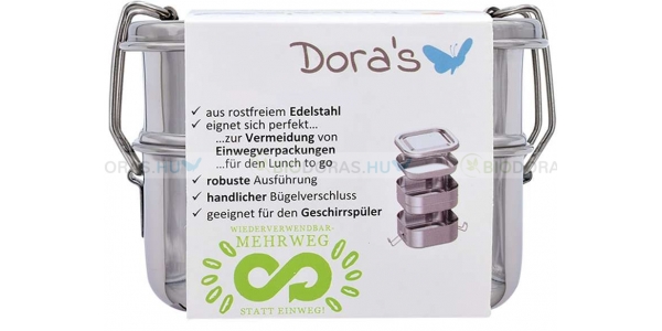 DORAS Ételhordó doboz, csatos fedővel, 300-250 ml, tömítés nélküli, 2 szintes - Rozsdamentes acél (H1212-2tlg)