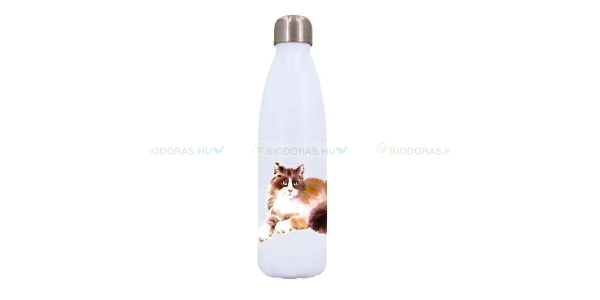 DORAS Termosz - Fehér rozsdamentes acél macska mintával - 500 ml