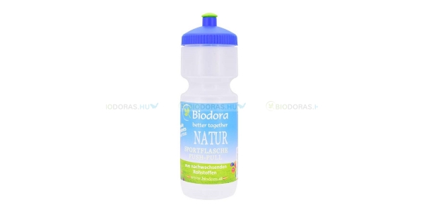 BIODORA Bioműanyag kulacs (sportpalack) zárható, csőrös kupakkal, fehér-kék színben - 500 ml